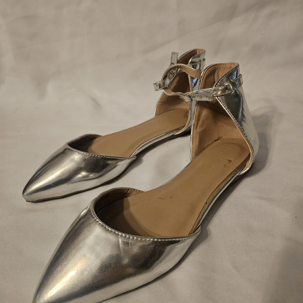 Chic Silver Ankle Strap Flats for Women